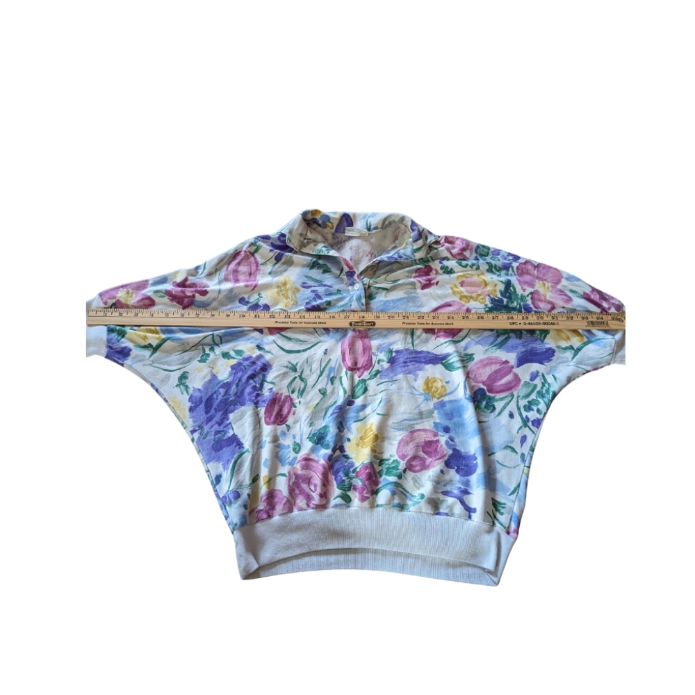 Vintage Floral Quarter-button Shirt Small